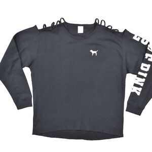 PINK Women's Size L Pullover Sweatshirt BASIC Black Long Sleeve Cotton